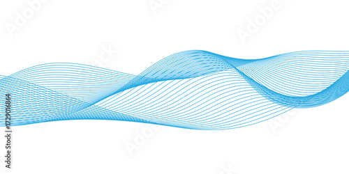 Abstract smooth transparent blue wave line design element, frame of abstract vector blue wave melody lines on white background, illustration of articles and publications on technological.