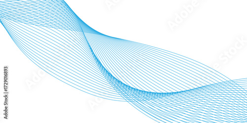Abstract smooth transparent blue wave line design element, frame of abstract vector blue wave melody lines on white background, illustration of articles and publications on technological.