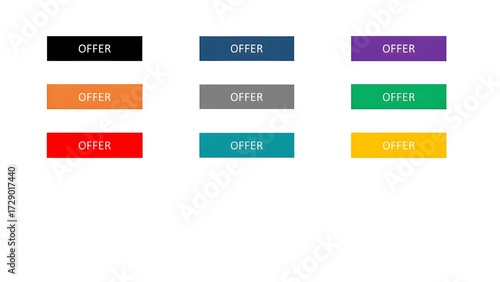 collection of colorful “OFFER” buttons isolated on white background	