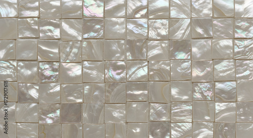Elegant mother of pearl mosaic tiles create a stunning iridescent surface for luxury bathrooms and kitchens, adding a touch of sophisticated glamour