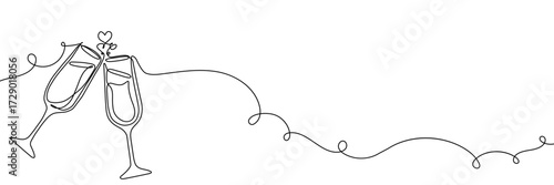 Wine continuous glass toast vector drink one birthday illustration party single. Year wine continuous glass new draw sketch outline minimalist hand line cheer happy celebrate wedding concept cocktail