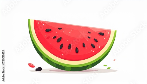 A vector illustration of a watermelon slice with seeds flat cartoon style isolated on white background
