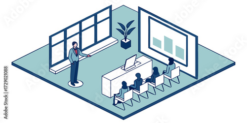 isometric presentation scene with presenter and audience clip art preview