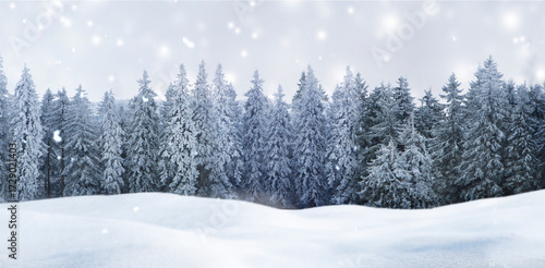 Winterliche Weihnachtsstimmung mit Schnee und Weihnachtsbaum