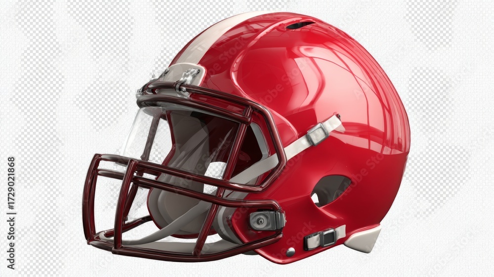 Naklejka premium Classic red american football helmet front view isolated on transparent background for sports design, team logo, competition poster, fan merchandise, game equipment, and athletic safety gear concepts