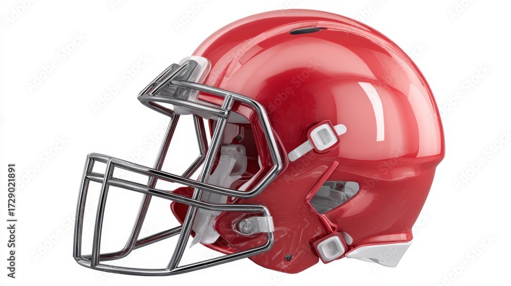 Naklejka premium Classic red american football helmet front view isolated on transparent background for sports design, team logo, competition poster, fan merchandise, game equipment, and athletic safety gear concepts