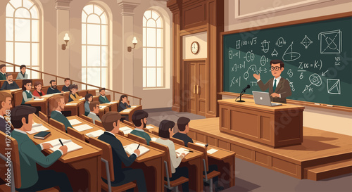 Distinguished Professor Engages University Students in a Lively Lecture on Complex Scientific Concepts, Fostering Academic Excellence and Intellectual Growth in a Classic Lecture Hall Setting