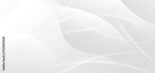 Abstract white and grey background with dynamic waves shape.