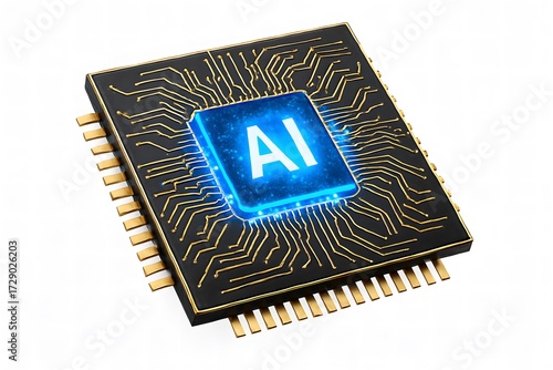 Artificial Intelligence Microchip Processor with glowing AI logo and connections