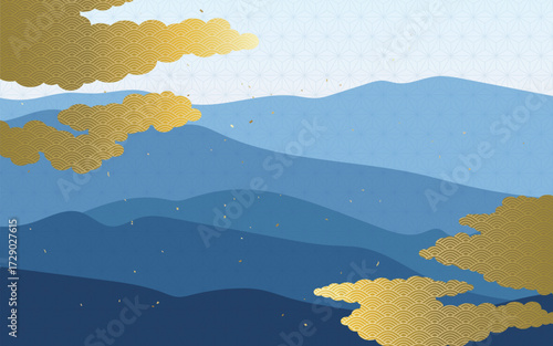 金色の雲の山並みの風景