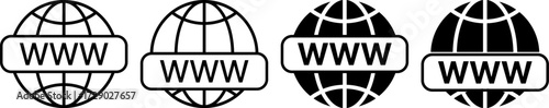 Worldwide icon with WWW text. www symbol. world wide web icons collection. World icon. globe icons with www sign