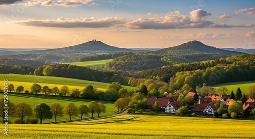 Picturesque Landscape of K?nigslutter am Elm, Germany at Sunset.