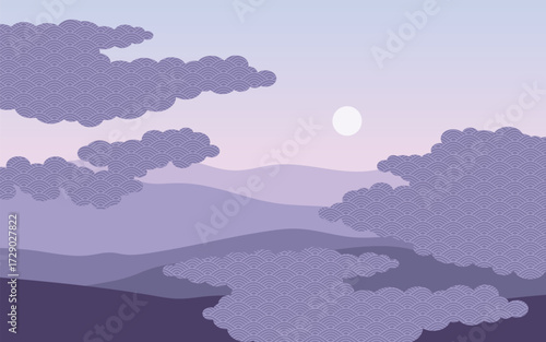 和柄の入った山並みの風景