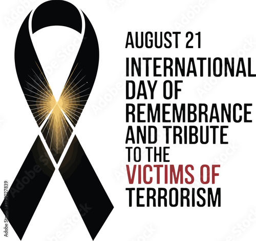 Black ribbon with gold light August 21 International Day of Remembrance Victims of Terrorism vector