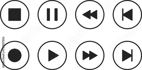 media control icon set. Media Player Button set. Video and audio player sign. play, pause, stop icons collection