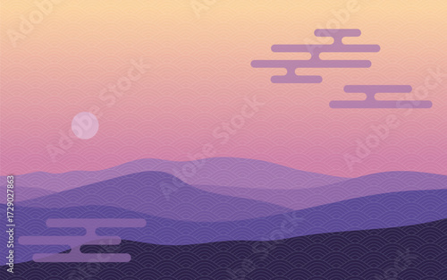 和柄の入った山並みの風景