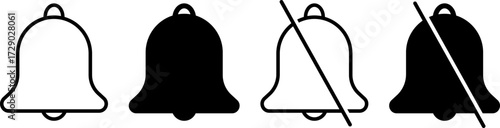 notification bells icon set. Notification Bell silent icons collection. New message notification or alert symbol. 