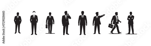 Businessman icon, silhouette  pose on white background, flat line, Vector illustration EPS 10.