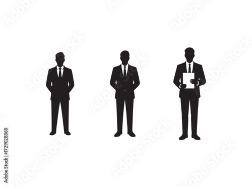 Business Man Vector Icon, Represents strong leadership and entrepreneurial goals, silhouettes pose on white background, vector illustration eps 10