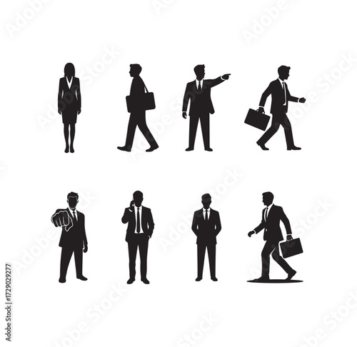 Professional businessman with suit, profile silhouette black filled Vector illustration EPS 10.