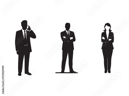 Businessman icon, silhouette  pose on white background, flat line, Vector illustration EPS 10.