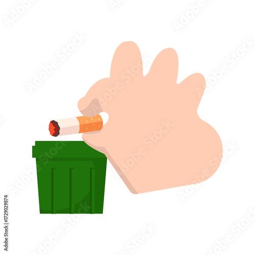 Hand Putting Cigarette in Trash Illustration