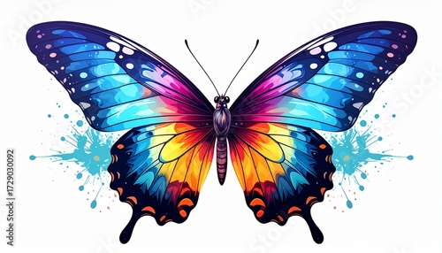A vector drawing of a butterfly with symmetrical wings colorful style isolated on white background
