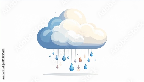 A vector drawing of a cloud with raindrops weather symbol flat clean style isolated on white background
