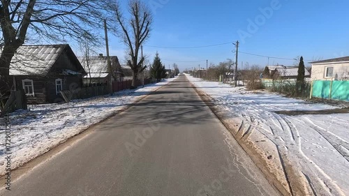 Winter road with snow, highway on a sunny winter day. Winter landscape