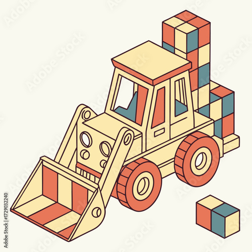 Vector illustration of a toy loader truck carrying colorful building blocks perfect for kids games education and creative design projects.