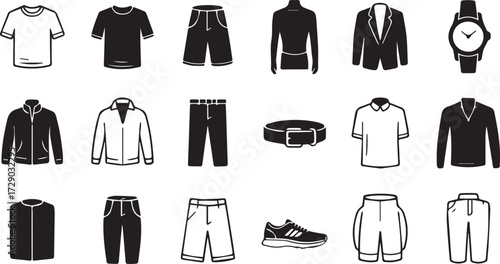 Vector art of assortment of mens clothing items for fashion needs