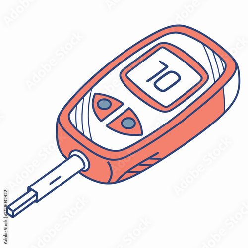 Vector illustration of a blood glucose meter with test strip used for diabetes monitoring and healthcare
