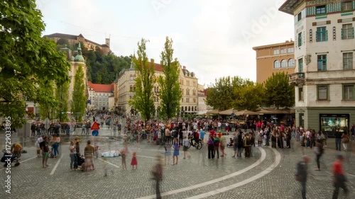 Ljubljana,Slovenia,2025,july,10th, time lapse of Preseren square