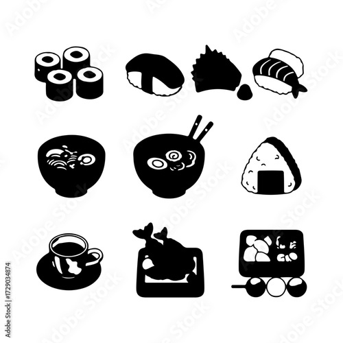 Delicious Japanese Cuisine Icons Set for Restaurant or Food Blog
