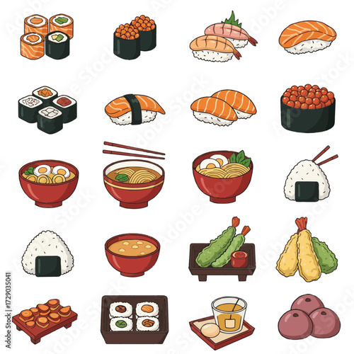 Authentic pixel art Japanese food medley, culinary delights