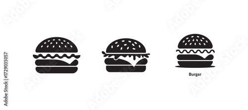 Classic Burger Delight, Simple and tasty burger icon with sesame bun, Hamburger symbol, Vector illustration eps 10.