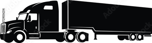 Semi-truck silhouette vector of modern tractor-trailer with sleeper cab, box trailer, and transport design for logistics and freight themes