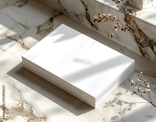 Blank papers on marble