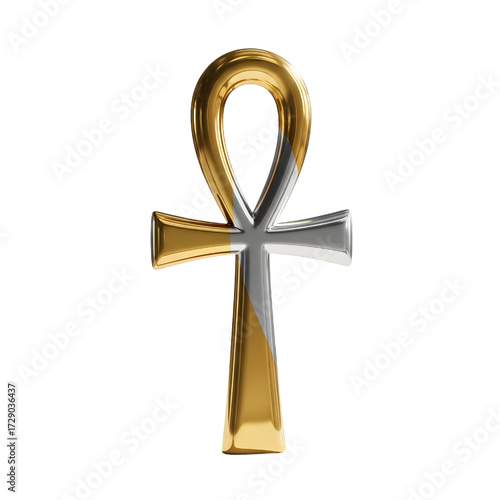 Ancient Egyptian ankh symbol sculpture isolated on white background
