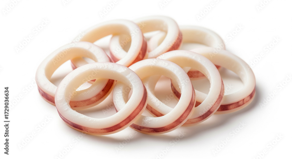 Naklejka premium Fresh Boiled Squid Rings On White Background