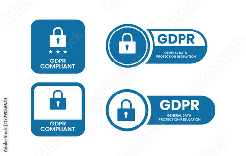 GDPR ( General Data Protection Regulation) badges, vector and logos features a padlock and EU stars. Suitable for websites, mobile apps, and corporate documents, privacy policy pages, consent forms
