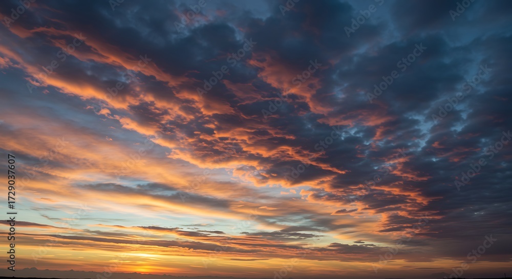 Obraz premium Dramatic sunset sky with colorful clouds and vibrant hues at twilight