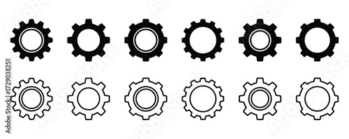 Gear icon set, Settings and cogwheel symbols, Mechanical wheel, Solid and outline icons, vector illustration