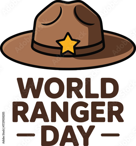 Brown ranger hat with yellow star and World Ranger Day text brown hat