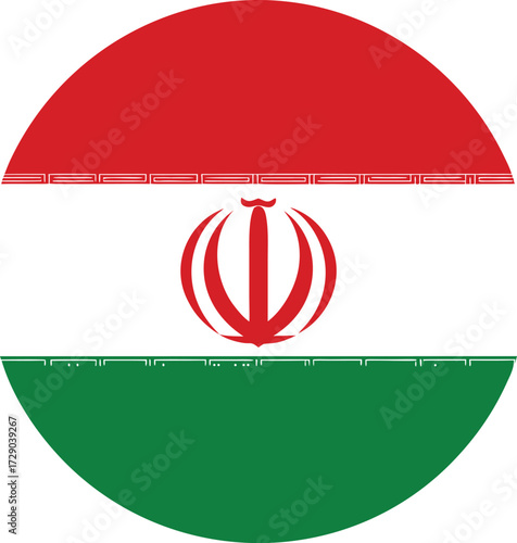 circular iran national flag icon with red, white, green, and symbol in center
