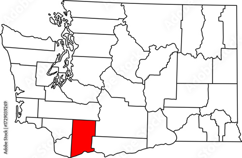 Detailed vector map of Washington, USA, highlighting Skamania County in the rugged Columbia River Gorge.

