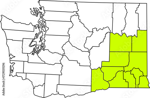 Detailed vector map of Washington, USA, highlighting the Palouse region for agricultural and Inland Northwest reports.

