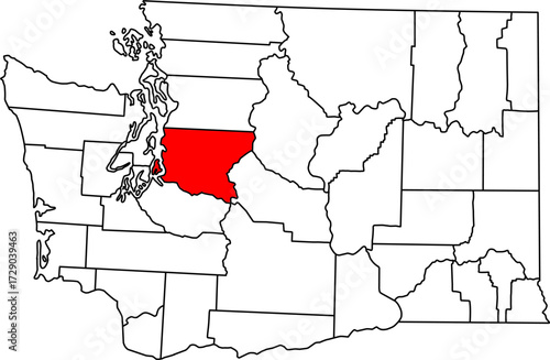 Detailed vector map of Washington, USA, highlighting King County, the metropolitan center of Seattle.

