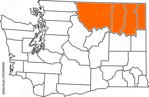 Detailed vector map of Washington, USA, highlighting Northeast Washington in the Inland Northwest area.


