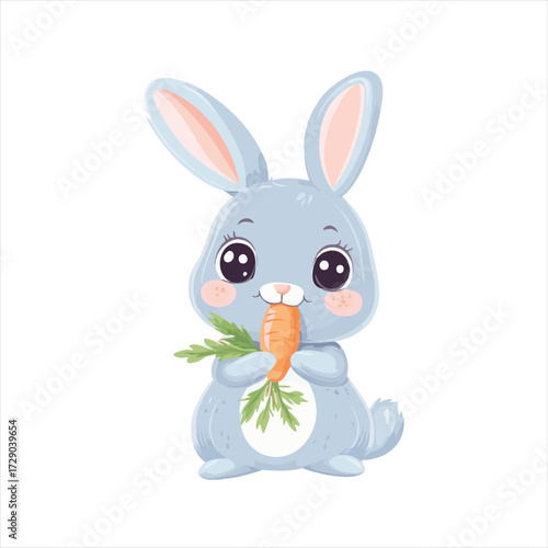 Cute cartoon rabbit eating carrot